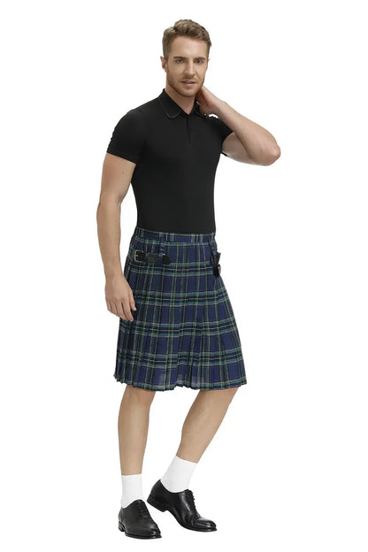 Men Scotland Kilt Traditional Plaid Belt Pleated Bilateral Chain Gothic Punk Hip-hop Avant Garde Scottish Tartan Pants Skirts