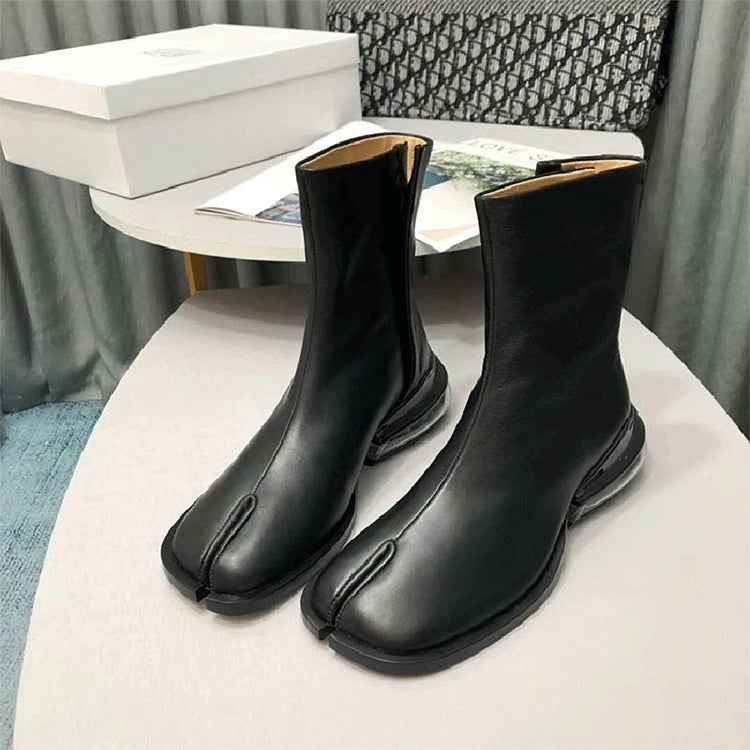 New Real Leather Split Toe Boots Women Ninja Tabi Boots For Women Fashion Winter Shoes Women Ankle Boots Cow Leather Botas Mujer