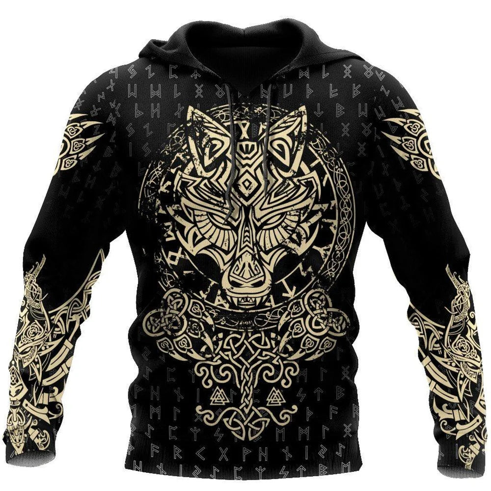 2024 New Hoodie 3d Viking Harajuku Print Pullover Men's Hooded Sweatshirt Oversized Vintage Male Clothing Fall Long Sleeve