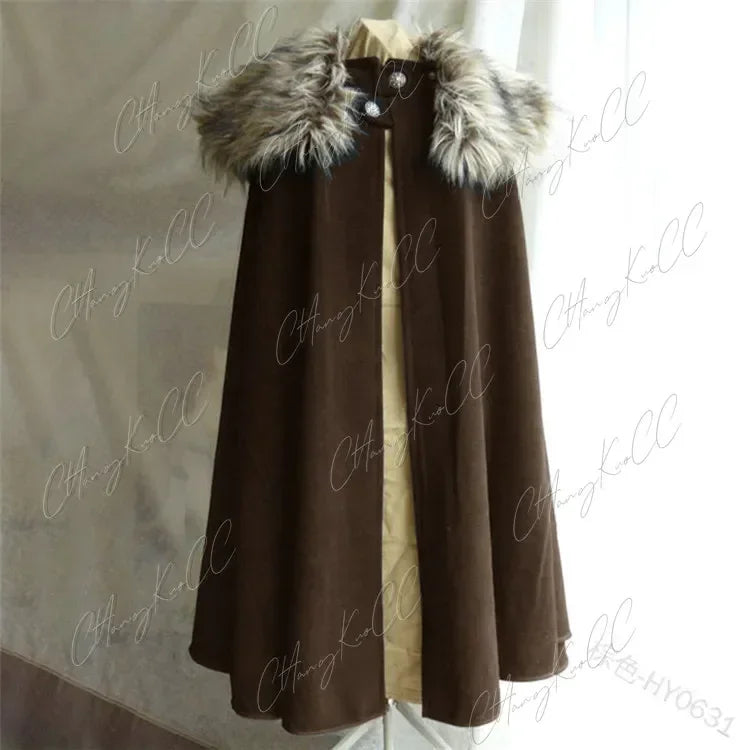 Halloween Costume 3XL Men's Medieval Costume Cloak Winter Fur Collar Viking Cosplay Cape Coat High Quality Gothic Women Cape