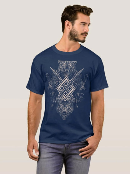 Goth Style Norse Myth Odin Ravens and Wolves T-Shirt 100% Cotton O-Neck Summer Short Sleeve Casual Mens T-shirt Size S-3XL