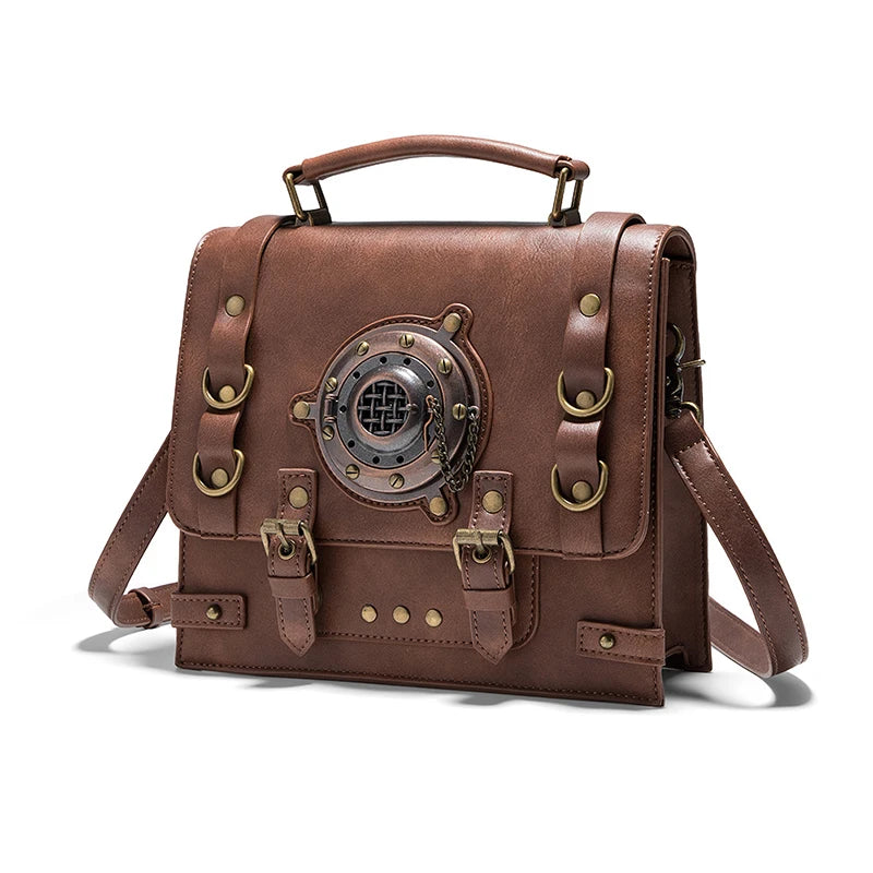 Steampunk Women's Shoulder Bag PU Leather Briefcase Halloween Industrial Vintage Handbag Messenger Tote Side Hand Bag Man