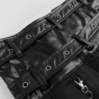 Cosplay Punk Pleated Skirt Men's Gothic Leather Belt Medieval Roman Warrior Kilt Metal Chian Asymmetry Black Halloween Costume