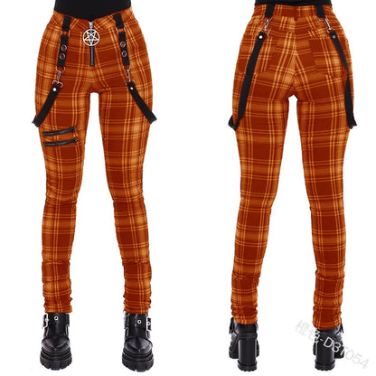 Women Cosplay Plaid Pants High Waist Gothic Punk Pant Medieval Streetwear Costumes Woman Zipper Y2k Long Bottoms Pants Trousers