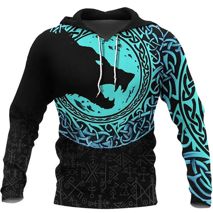 2024 New Hoodie 3d Viking Harajuku Print Pullover Men's Hooded Sweatshirt Oversized Vintage Male Clothing Fall Long Sleeve