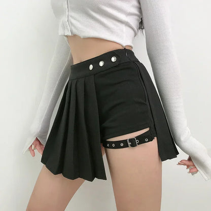 Punk Mall Goth Shorts Skirt Women Y2k E-girl Streetwear Harajuku Leg Ring Buckle Detachable High Waist Emo Alt Clubwear