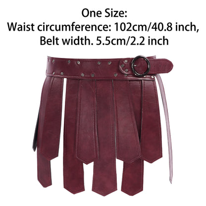 Mens Roman Patent Leather Skirts Medieval Warrior Adjustable Rivets Tassel Waist Belt with Buckle Gladiator Kilt Cosplay Bottoms