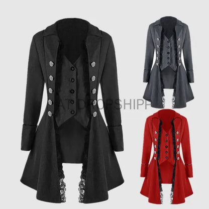 Medieval Retro Red Tuxedo Tailcoat Women Jacket Coats Swallowtail Dust Cosplay Steam Punk Costume Palace Dress Europe Uniform