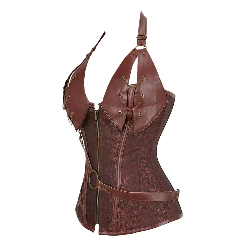 Medieval Viking Pirate Costume Women Bustiers Corsets  Gothic Leather Overbust Corselet Steampunk Corset Vest Bustiers