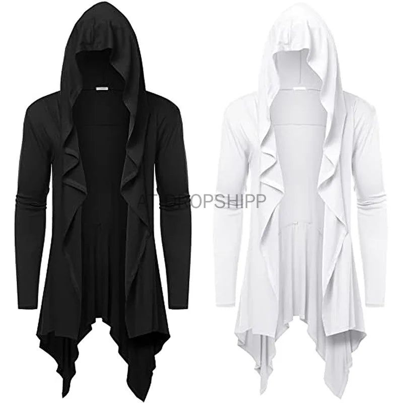 Medieval Retro Steampunk Hooded Cardigan Jacket Halloween Cosplay Costume Stage Dressup Festival Play Anime Cosplay