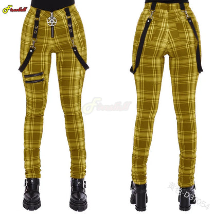 Women Cosplay Plaid Pants High Waist Gothic Punk Pant Medieval Streetwear Costumes Woman Zipper Y2k Long Bottoms Pants Trousers