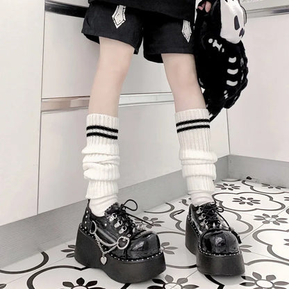 40cm Knitted Leg Warmers Women Sweet Jk Lolita Gothic Striped Leg Covers Y2k Foot Cover Arm Ankle Warmer Leggings Slouch Socks