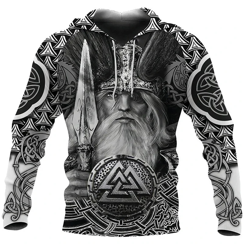 2024 Mens Hoodies Eagle Tattoo Pattern Vikings 3D Printed Fashion Casual Harajuku Hip Hop Autumn and Winter Oversized Sudaderas