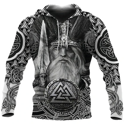 2024 Mens Hoodies Eagle Tattoo Pattern Vikings 3D Printed Fashion Casual Harajuku Hip Hop Autumn and Winter Oversized Sudaderas