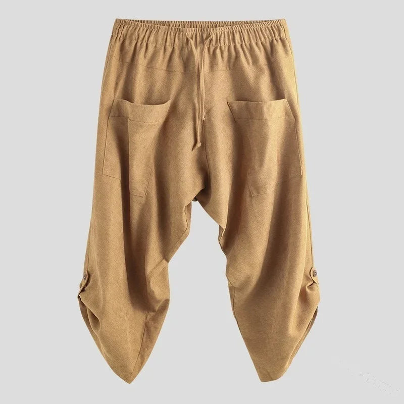 Baggy Beach Harem Pants Cotton Yoga Capri Trouser Loose Drawstring Sweatpants Pockets Boho Men's Aladdin Vikings Pirate Costume