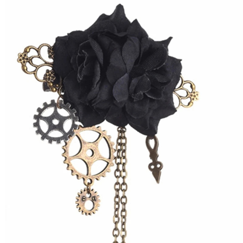 Steampunk Brooch Pin Steampunk Hair Clip Goth Flower Brooch Pin Goth Hair Clip Women Goth Barrettes Diy Bridal Headdress