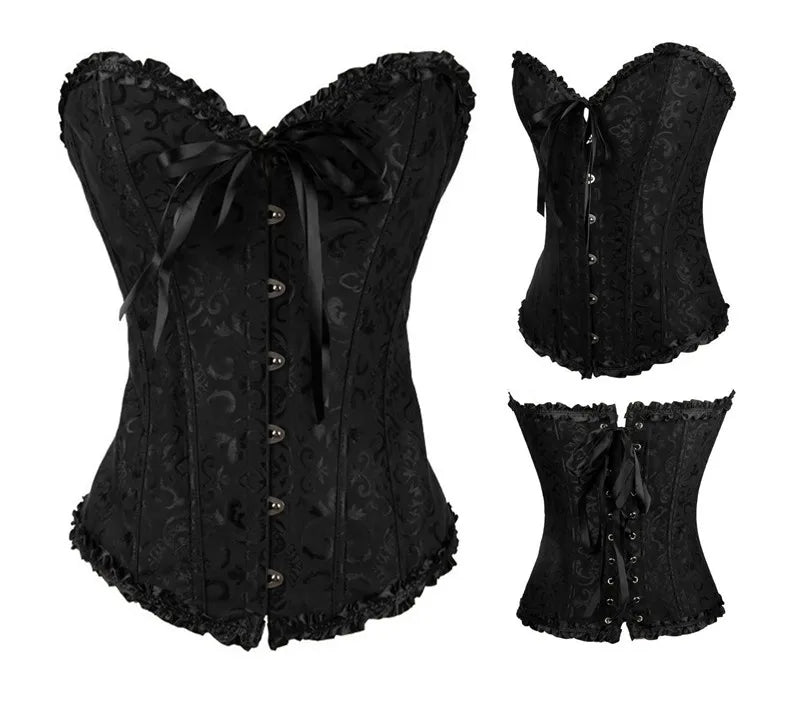 S-6XL Plus Size Women Corset Sexy Cotton Lace Up Bow Overbust Corsets And Bustiers Sexy Gothic Lady Slimming Waist Shaper Corset