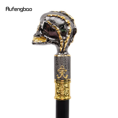 Golden Black Skull Head Big Tooth Steampunk Walking Stick with Hidden Plate Fashion Cane Plate Cosplay Crosier Stick 93cm