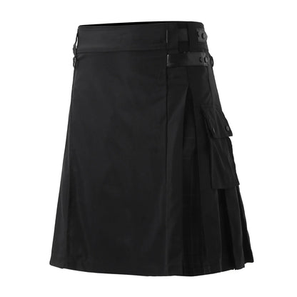 Men'S Fashion Scottish Retro Kilt Cosplay Pleated Casual Scottish Style Plaid Contrast Highland Pocket Traditional Utility Skirt