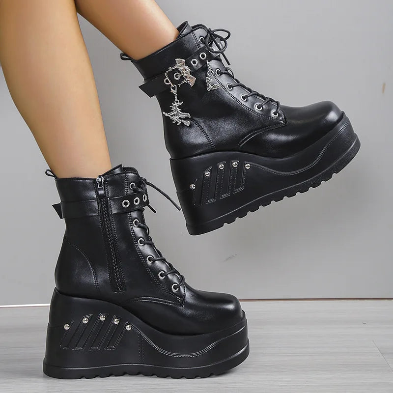 2024 New Boots for Women Fashion Hot Sale Punk Goth Platform Heels Wedge Women's Boots Casual Goth Punk Size 43 Women's Shoes