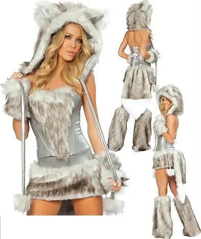 Animal Cosplay Women Furry Wolf Dress Up Suit Cartoon Anime Clothes Halloween Carnival Festival Outfit Party Show Stage Wear