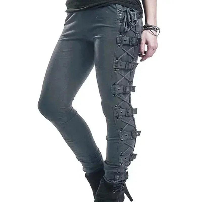 Steampunk medieval pants Renaissance Gothic hip hop hippy trousers high waist side slit lace up pants pocket slim for women Girl