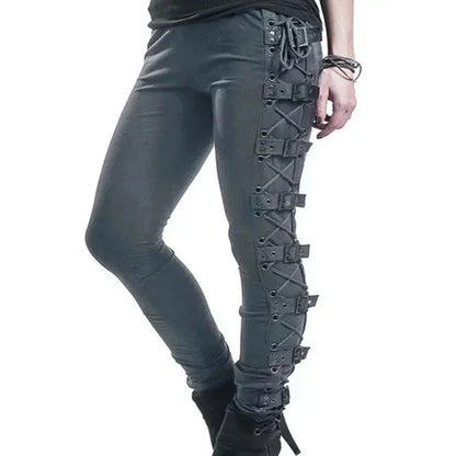 Steampunk medieval pants Renaissance Gothic hip hop hippy trousers high waist side slit lace up pants pocket slim for women Girl