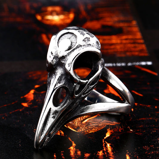 Beowulf Regalia Handcrafted Stainless Steel Raven Skull Biker Ring