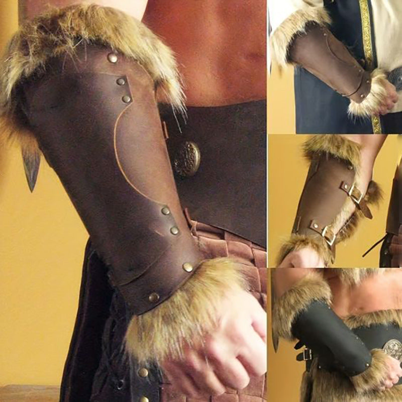 Medieval Viking Renaissance Vintage Fur Hand Guard Wristbands