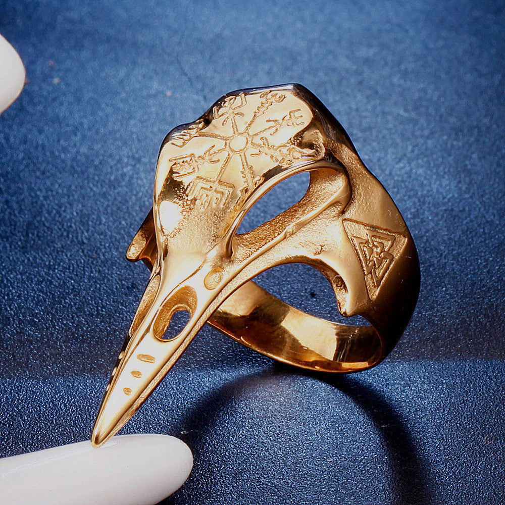 Sparrow Skull: Vintage Men's Stainless Steel Plated Bird Head Ring