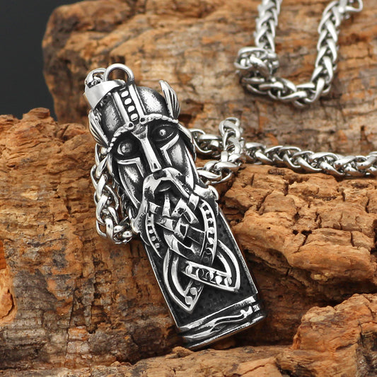 Stainless Steel Odin Warrior Head Necklace