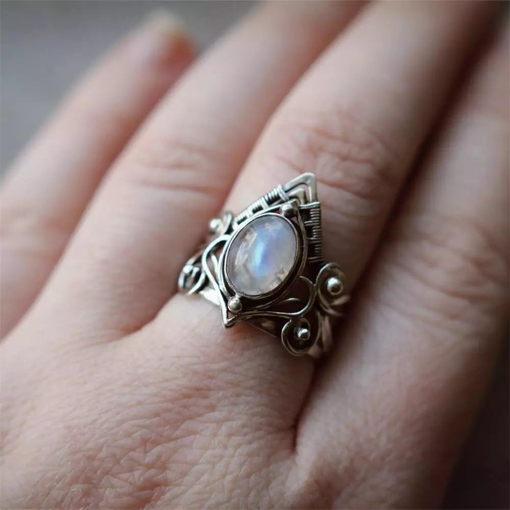 Medieval Antique Moonstone Silver Alloy Ring