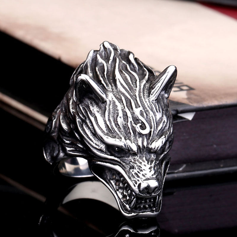 Viking Nordic Wolf Head Ring Stainless Steel Casting Jewelry