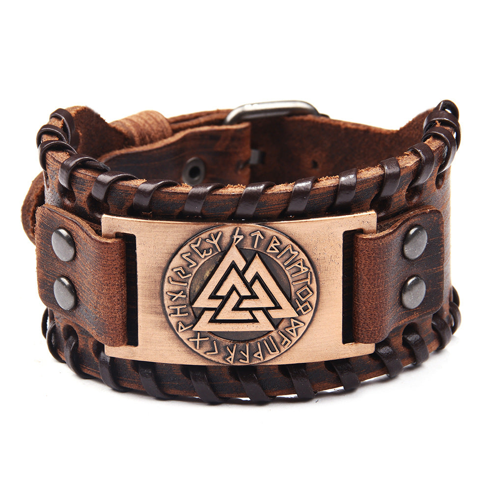 Vintage Nordic Viking Totem Leather Bracelet