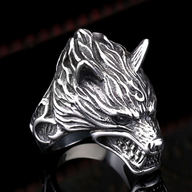 Viking Nordic Wolf Head Ring Stainless Steel Casting Jewelry