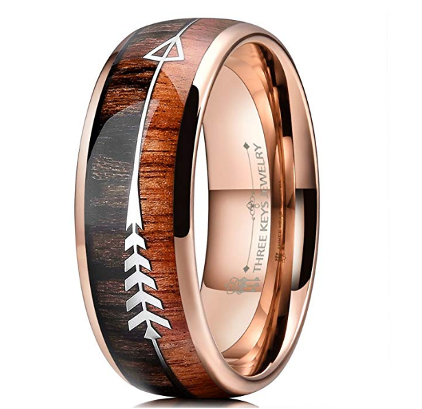 Rose Gold Arrow Head Wood Grain Ring