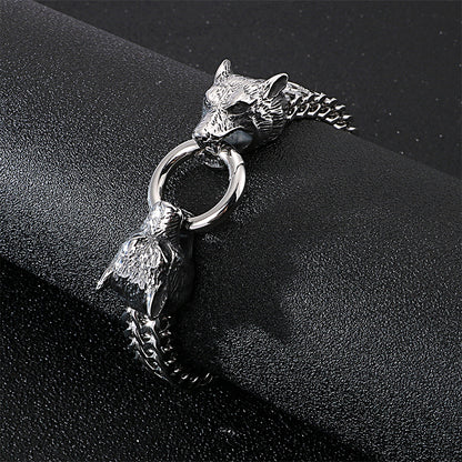 Rock Viking Wolf Charm Bracelet