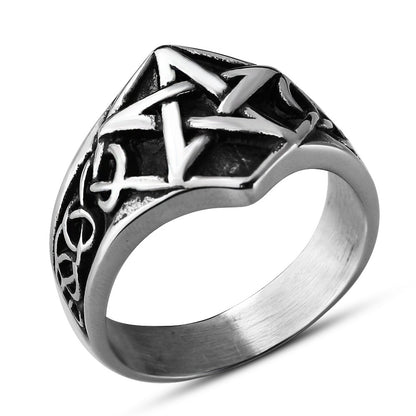 Titanium Steel Five-pointed Star Viking Ring