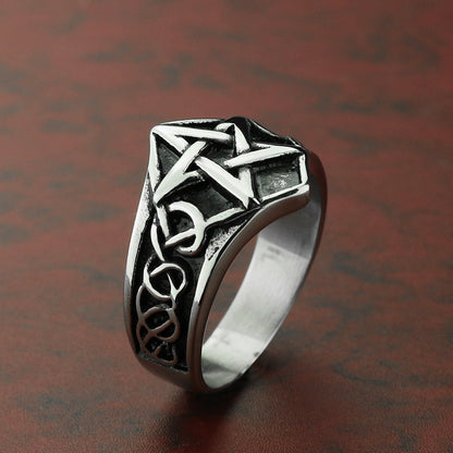 Titanium Steel Five-pointed Star Viking Ring