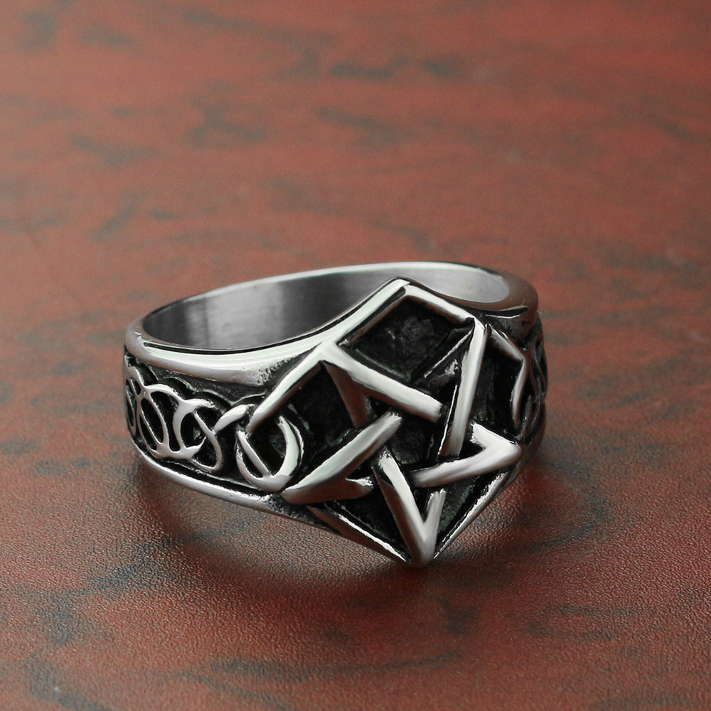 Titanium Steel Five-pointed Star Viking Ring