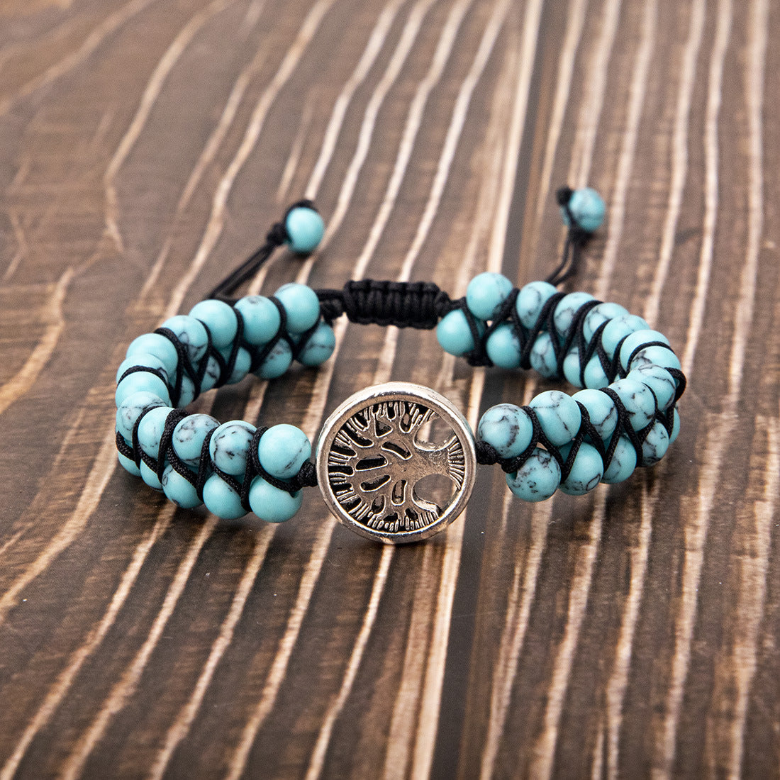 Turquoise Natural Stone Tree Of Life Handmade Beaded Meditation Bracelet