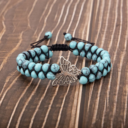 Turquoise Natural Stone Tree Of Life Handmade Beaded Meditation Bracelet