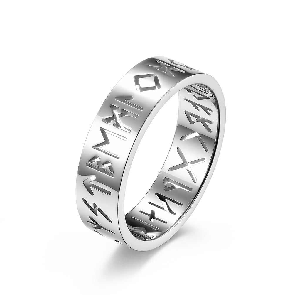 Nordic Rune Lettering Hollow Titanium Steel Ring