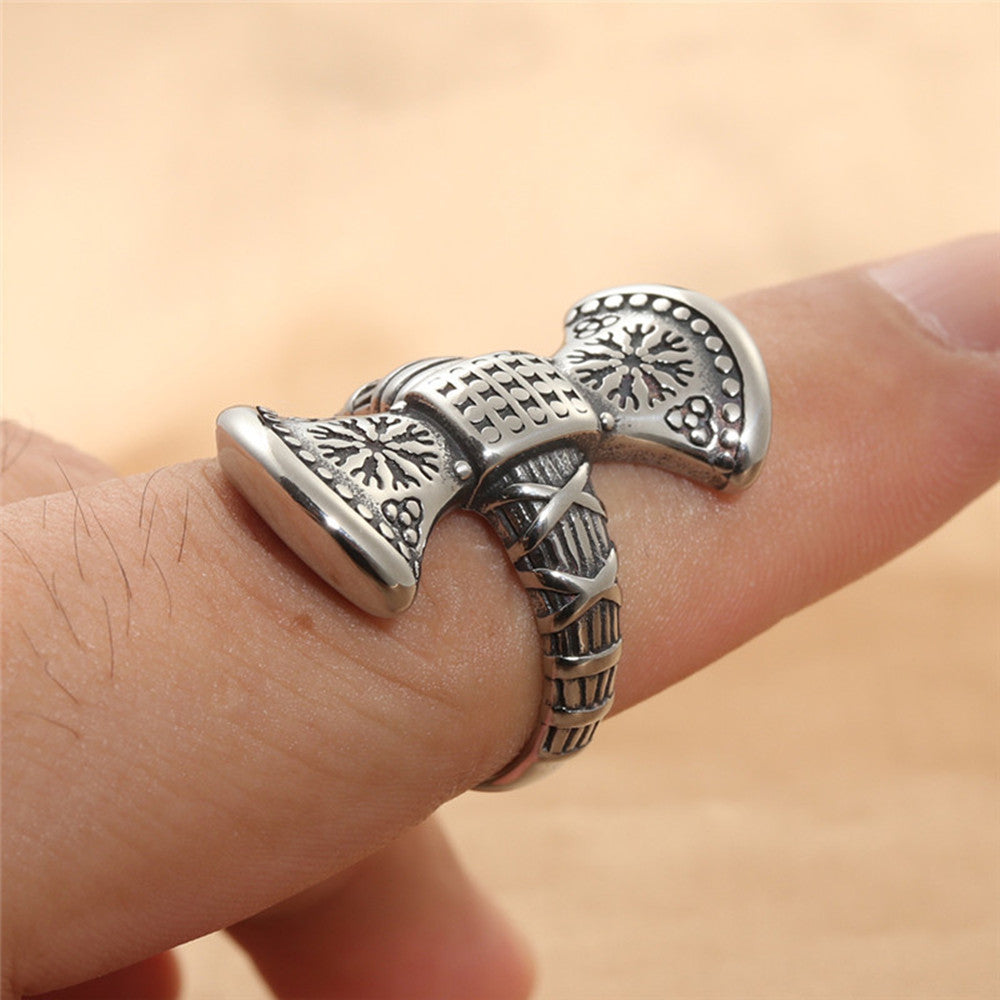 Titanium Steel Battle Axe Viking Ring