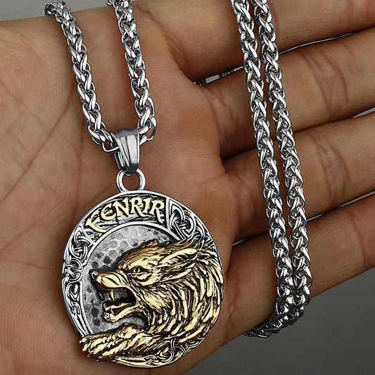 Viking Golden Wolf Fenrir Titanium Steel Pendant