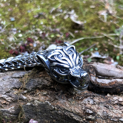 Unisex Fenrir Norse Wolf Head Titanium Steel Bracelet