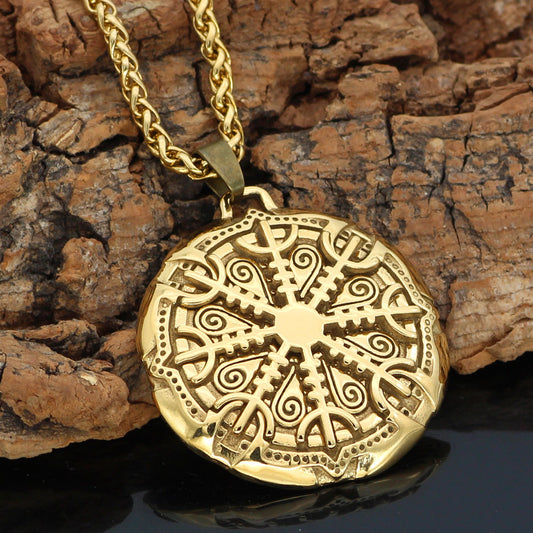 Stainless Steel Gold Norse Compass Rune Necklace