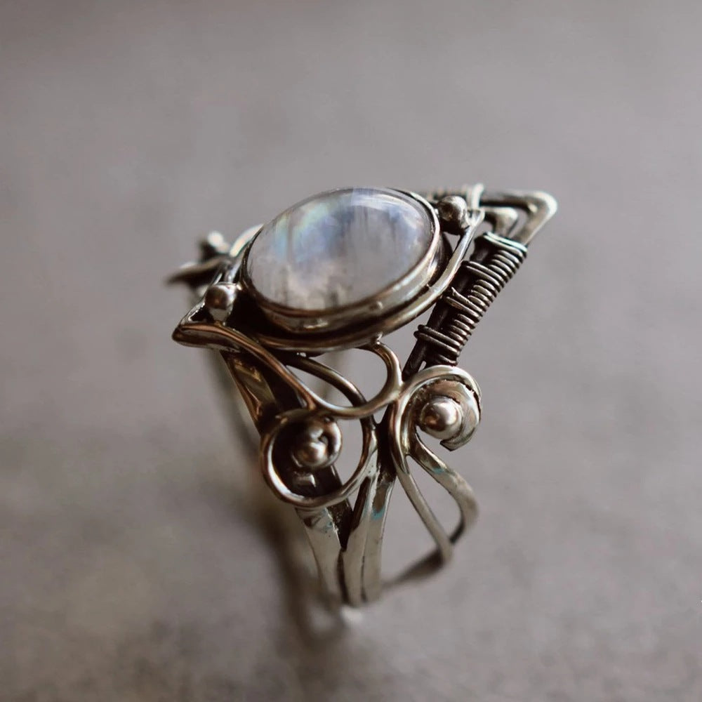 Medieval Antique Moonstone Silver Alloy Ring