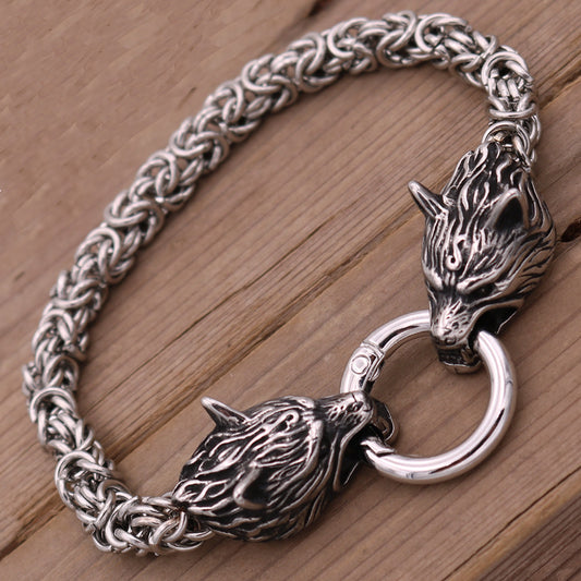 Viking Wolf Head Stainless Steel Men's Bracelet