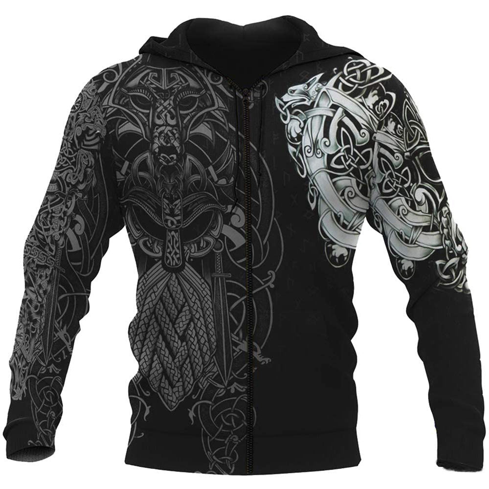 3D Warrior Series Printed Zip Hoodie Sweatshirts